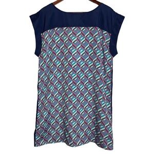 Ya Los Angeles Geometric Graphic Print Boatneck Mini Short Shift Dress Large L